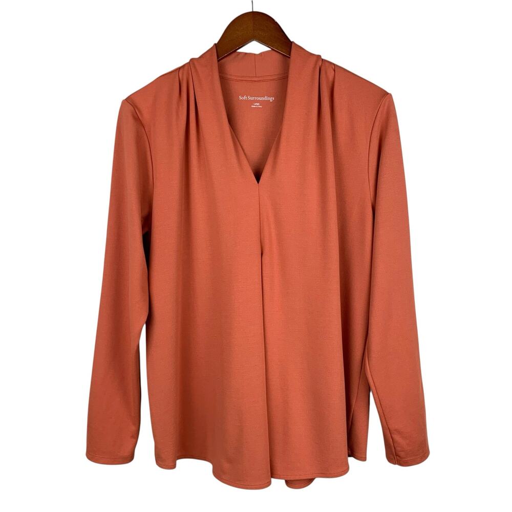 Soft Surroundings Bergamont Top Long Sleeve V-Neck Orange Knit Women's L